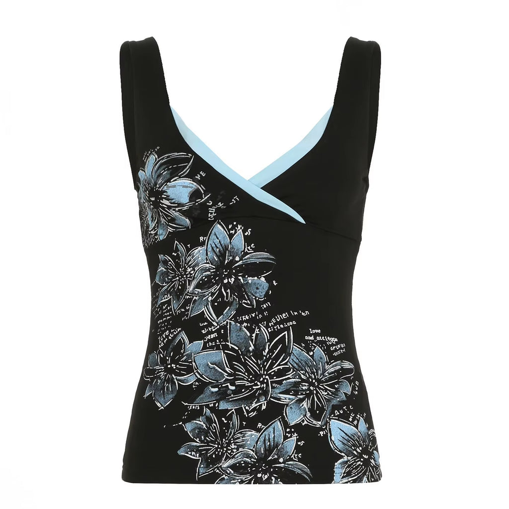 American Retro Style Black Printed Suspender Vest