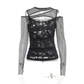 Frayed Mall Gothic Hollow Out T-Shirts 