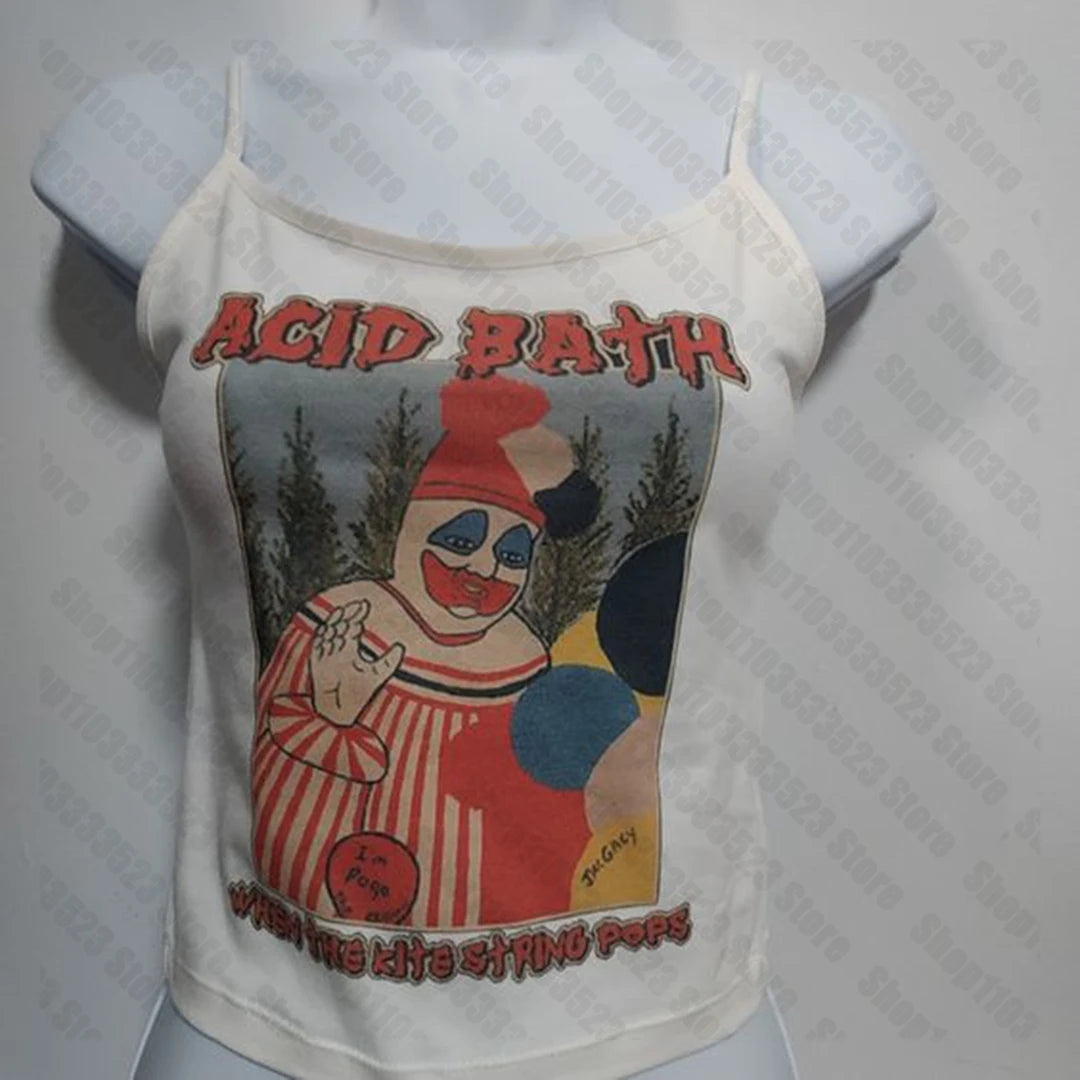 Goth Tank Top Aesthetic Streetwear Vintage Casual Short Sleeve T-Shirts Punk 2000S Y2K Style 