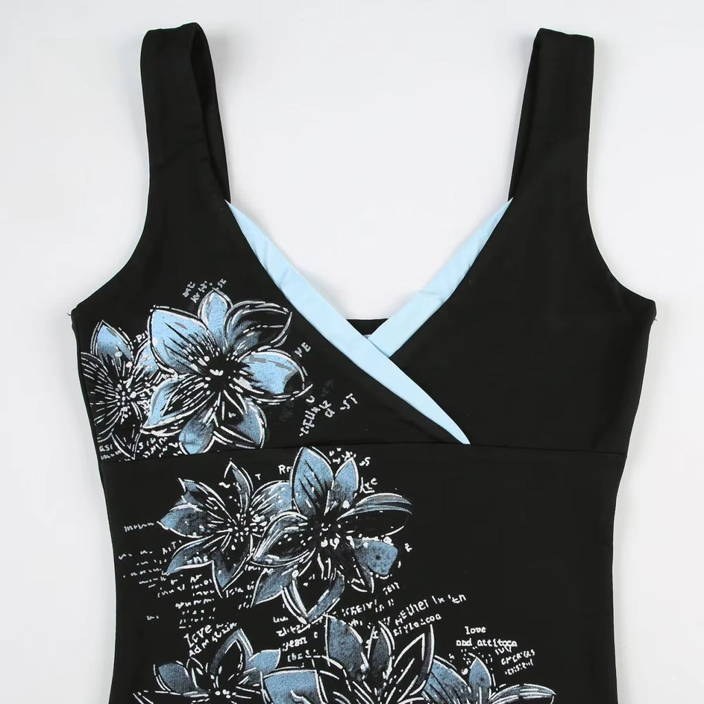American Retro Style Black Printed Suspender Vest