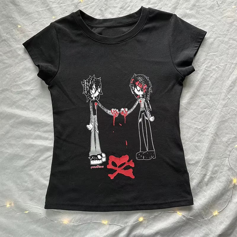 Unleash Your Inner Emo with Our Summer Y2K Grunge Crop Tops - Perfect for Goth Fashion Lovers!