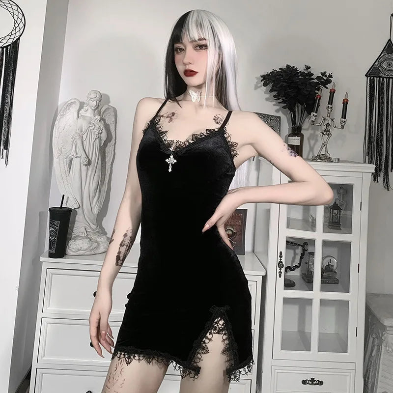 Dark Cross Black Mini Dress Vintage 