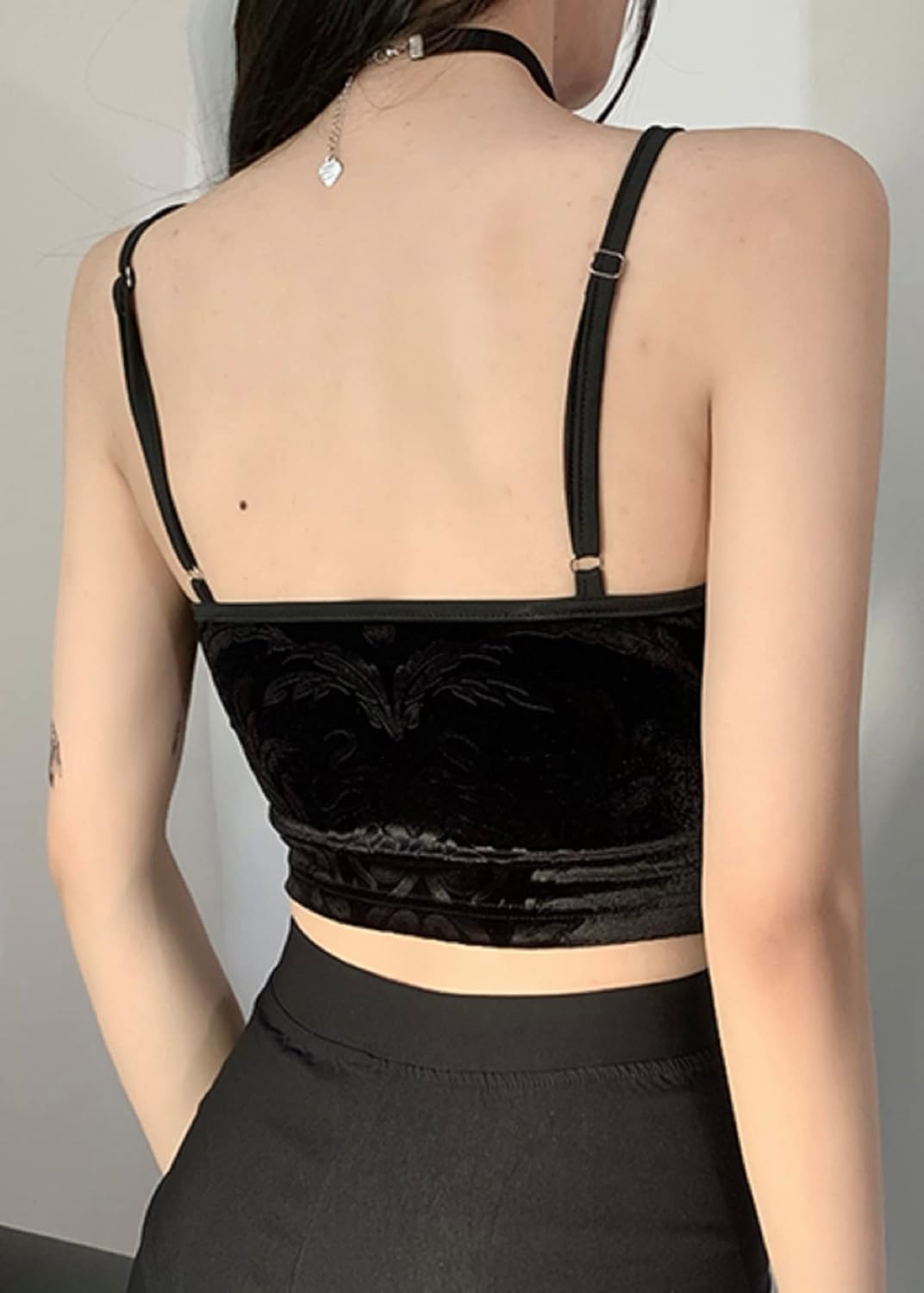 Elevate Your Wardrobe with Our Women’s Gothic Velvet Camisole - Dark Punk V Neck Crop Top, Perfect for Emo and Harajuku Styles!