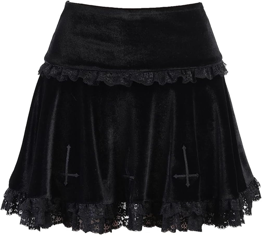 Gothic Skirt Embroidery Ruffle Elegant Vintage