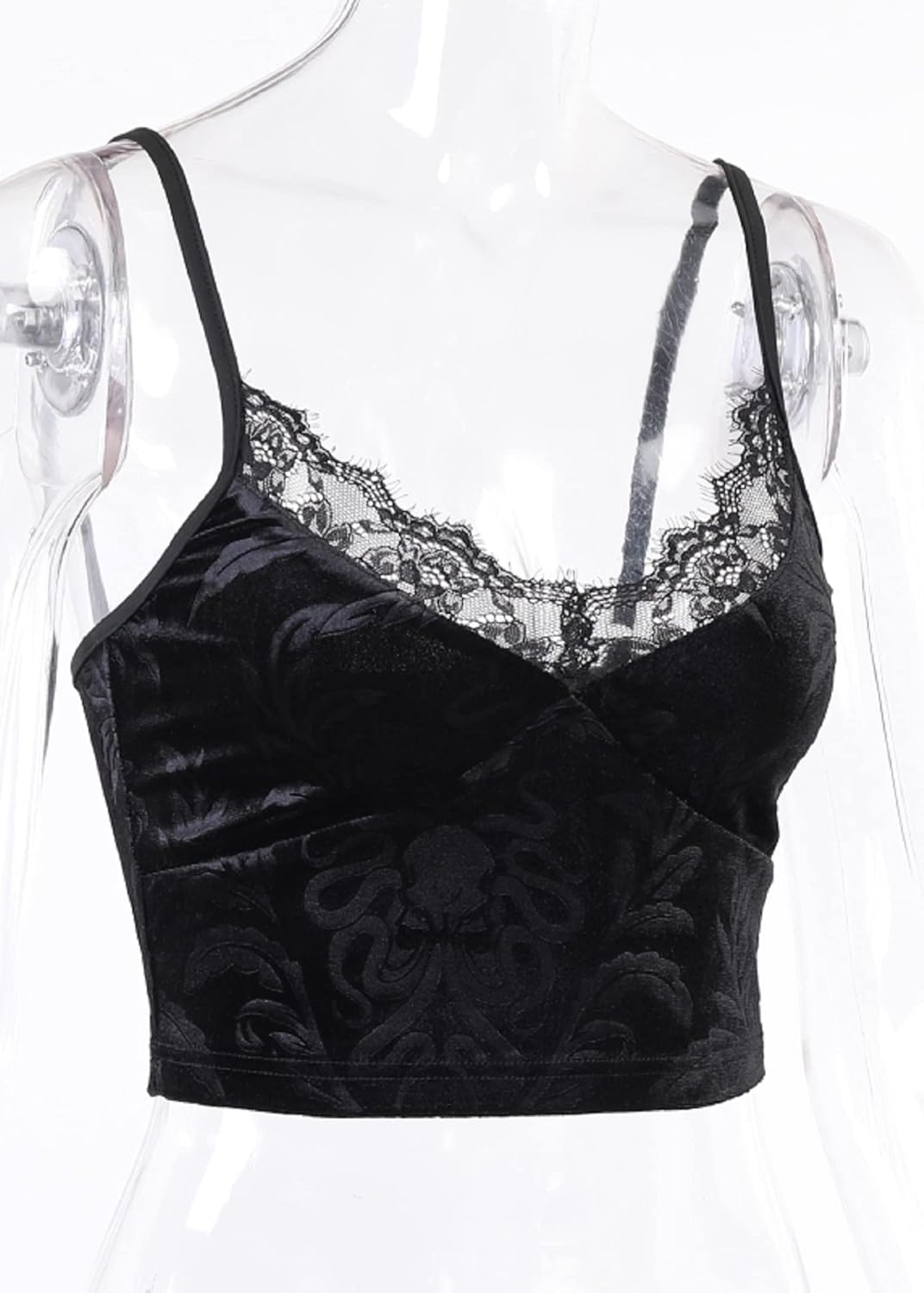 Elevate Your Wardrobe with Our Women’s Gothic Velvet Camisole - Dark Punk V Neck Crop Top, Perfect for Emo and Harajuku Styles!
