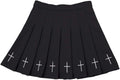 Pleated Mini Skirt Black Cross Embroidery