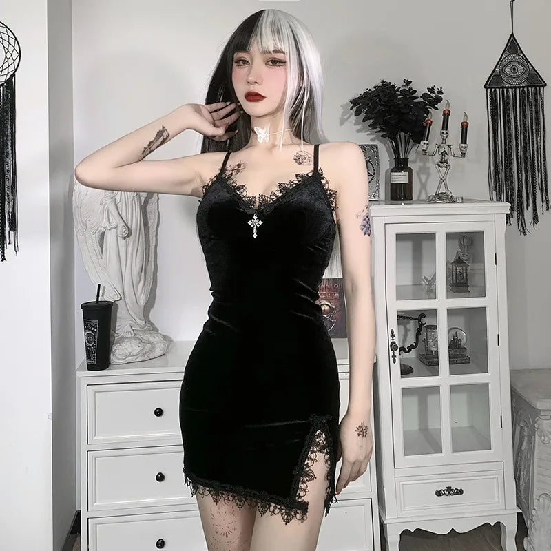 Dark Cross Black Mini Dress Vintage 
