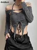 Vintage Gothic Drawstring Women T-Shirts 2 Piece Set Y2K 