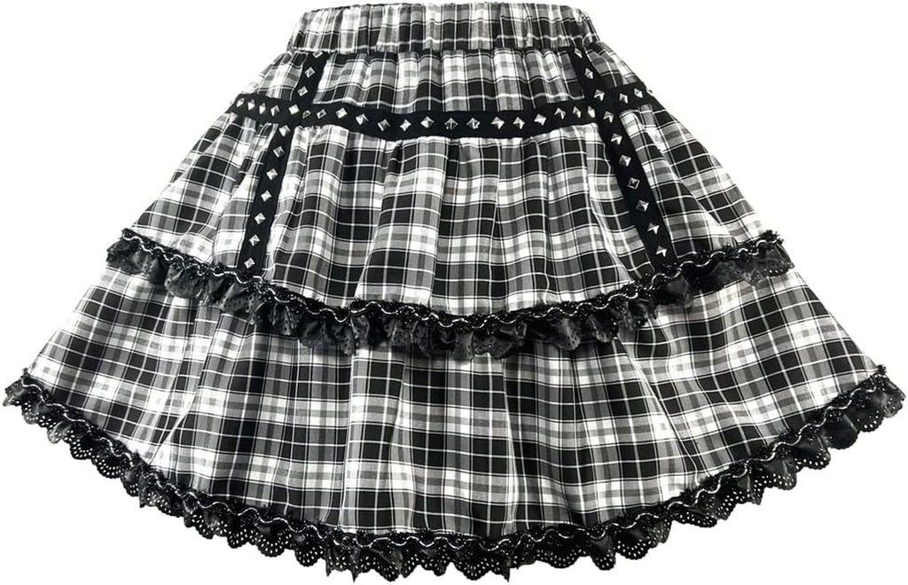 Goth Skirt Lace Rivet Skirt