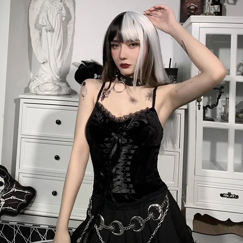 Goth Crop Tops Black Lace