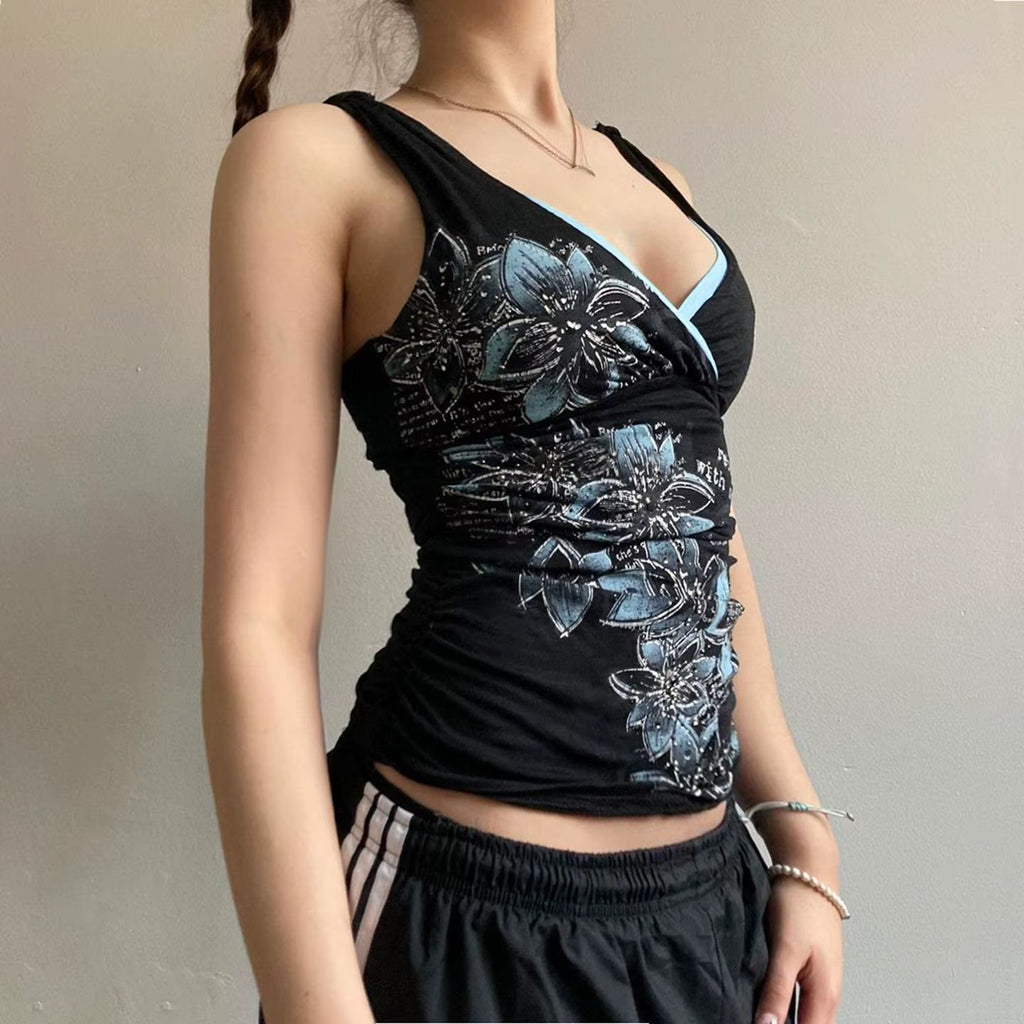 American Retro Style Black Printed Suspender Vest